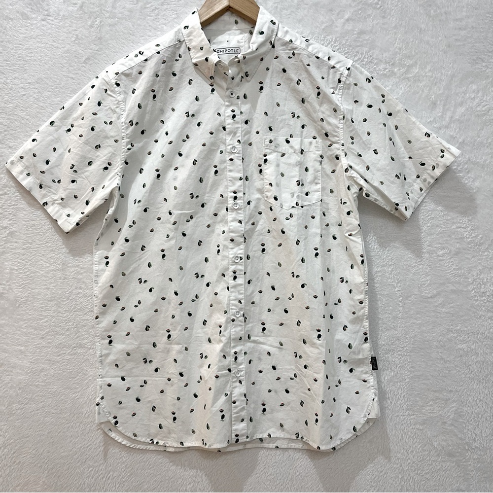 Chipotle Avocado All Over Short Sleeve Button Up NEW